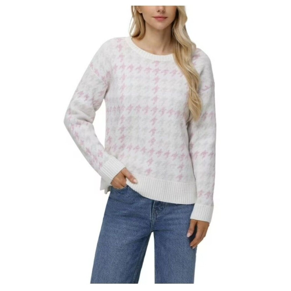 NWT 525 Super Soft Crewneck Pullover Ivory Pink Lurex Fair isle Sweater Sz S